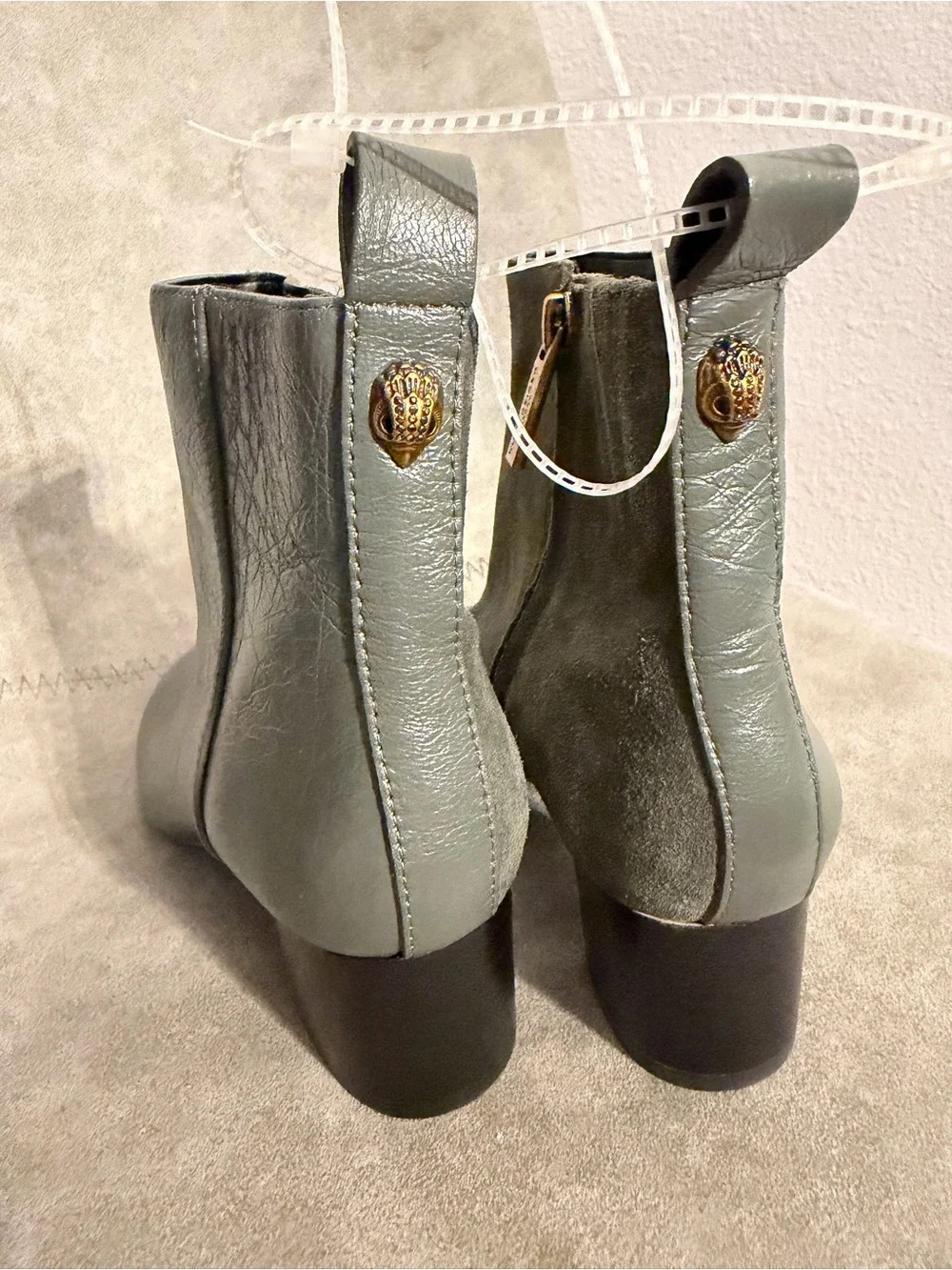 NWOB Kurt Geiger London Elmer Split Leather Suede Ankle Boots Gray Sz 36 US 6